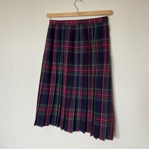 Eddie Bauer Pleated Plaid Midi Skirt in Navy and Burgundy